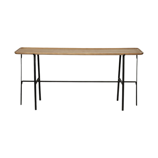 14" Brown and Black Solid Wood Trestle Console Table