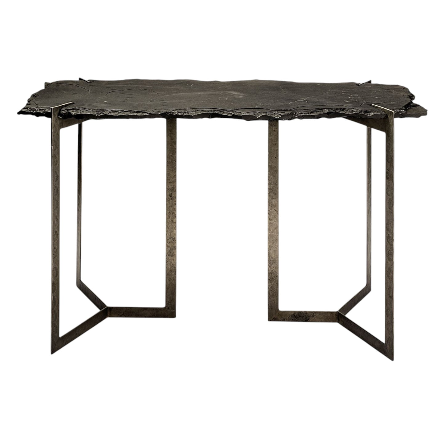 50" Black and Nickel Slate and Iron Distressed Double Pedestal Console Table