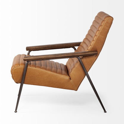 37" Tan and Black Faux Leather Tufted Lounge Chair
