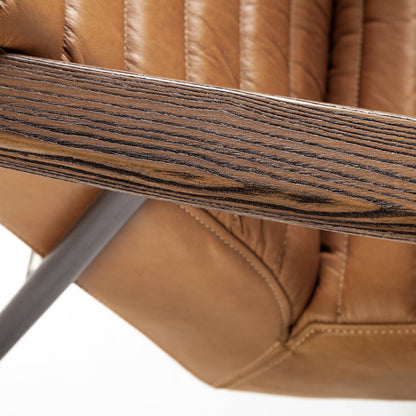 37" Tan and Black Faux Leather Tufted Lounge Chair