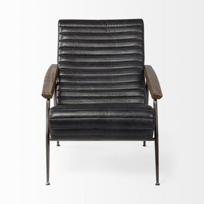 37" Black And Brown Faux Leather Lounge Chair