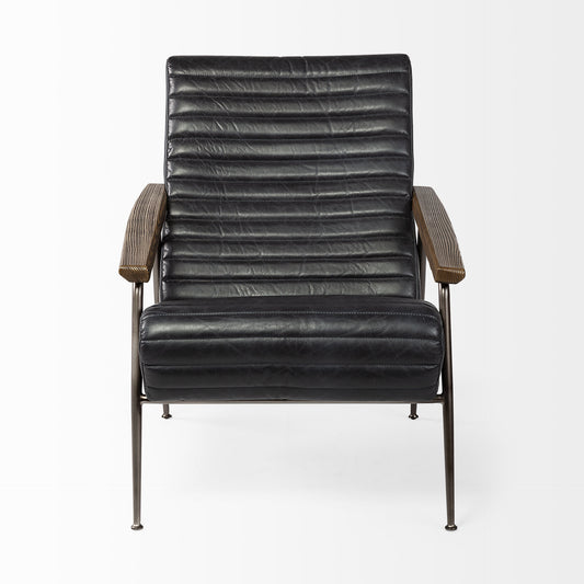 37" Black And Brown Faux Leather Lounge Chair