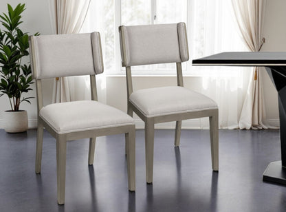 Set Of Two Brown And Light Gray Upholstered Fabric Open Back Side Chairs