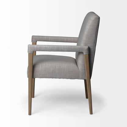 Gray and Brown Upholstered Fabric King Louis Back Dining Arm Chair