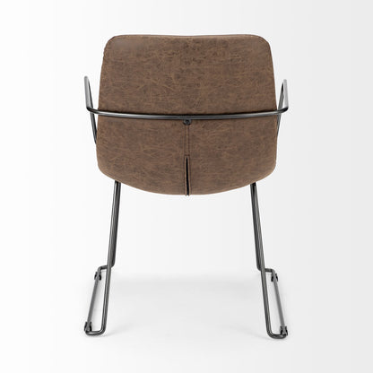 Brown and Black Upholstered Faux Leather Dining Arm Chair