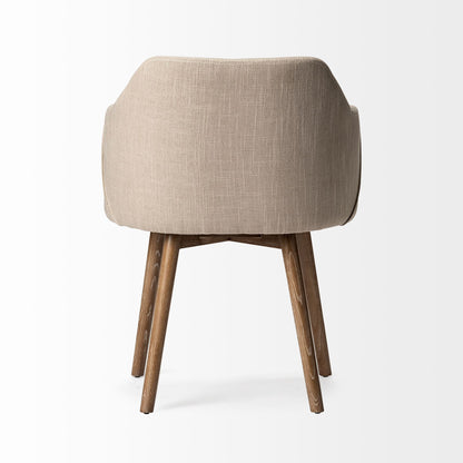 Cream and Brown Upholstered Fabric Dining Arm Chair