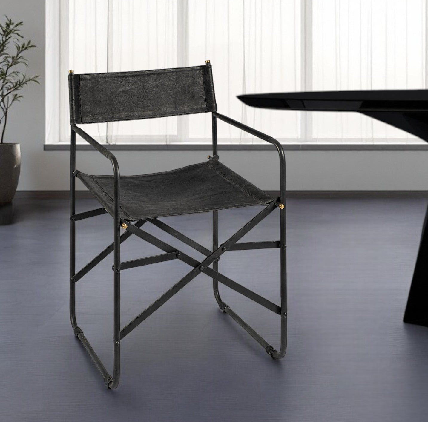 Black Leather Open Back Dining Arm Chair
