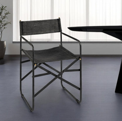 Black Leather Open Back Dining Arm Chair