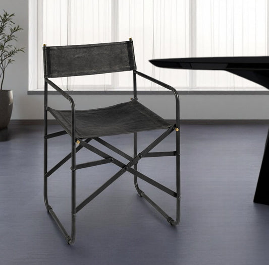 Black Leather Open Back Dining Arm Chair
