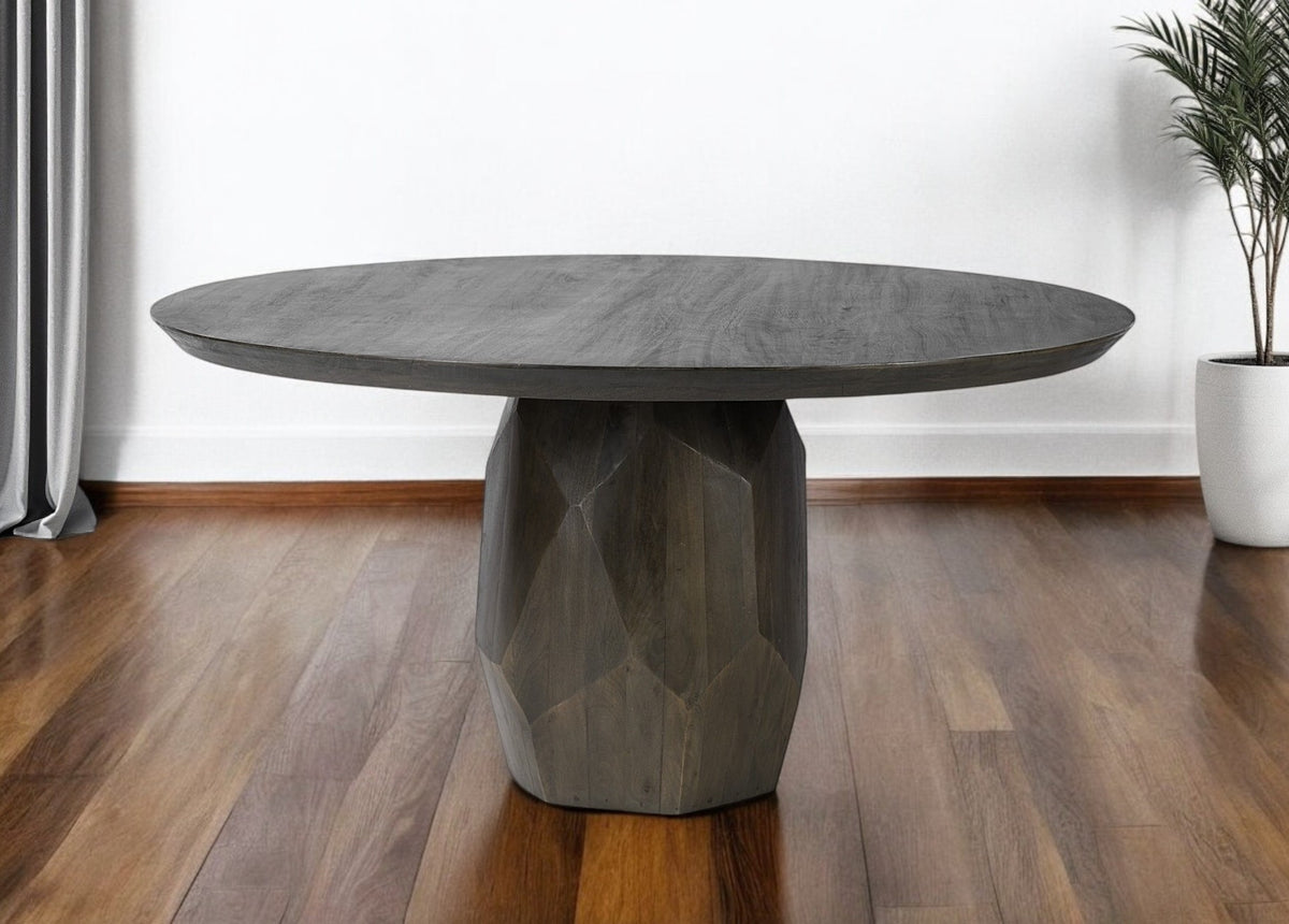 60" Brown Rounded Solid Wood Pedestal Base Dining Table