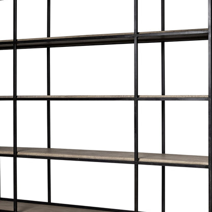 90" Brown Iron and Wood Three Tier Bookcase