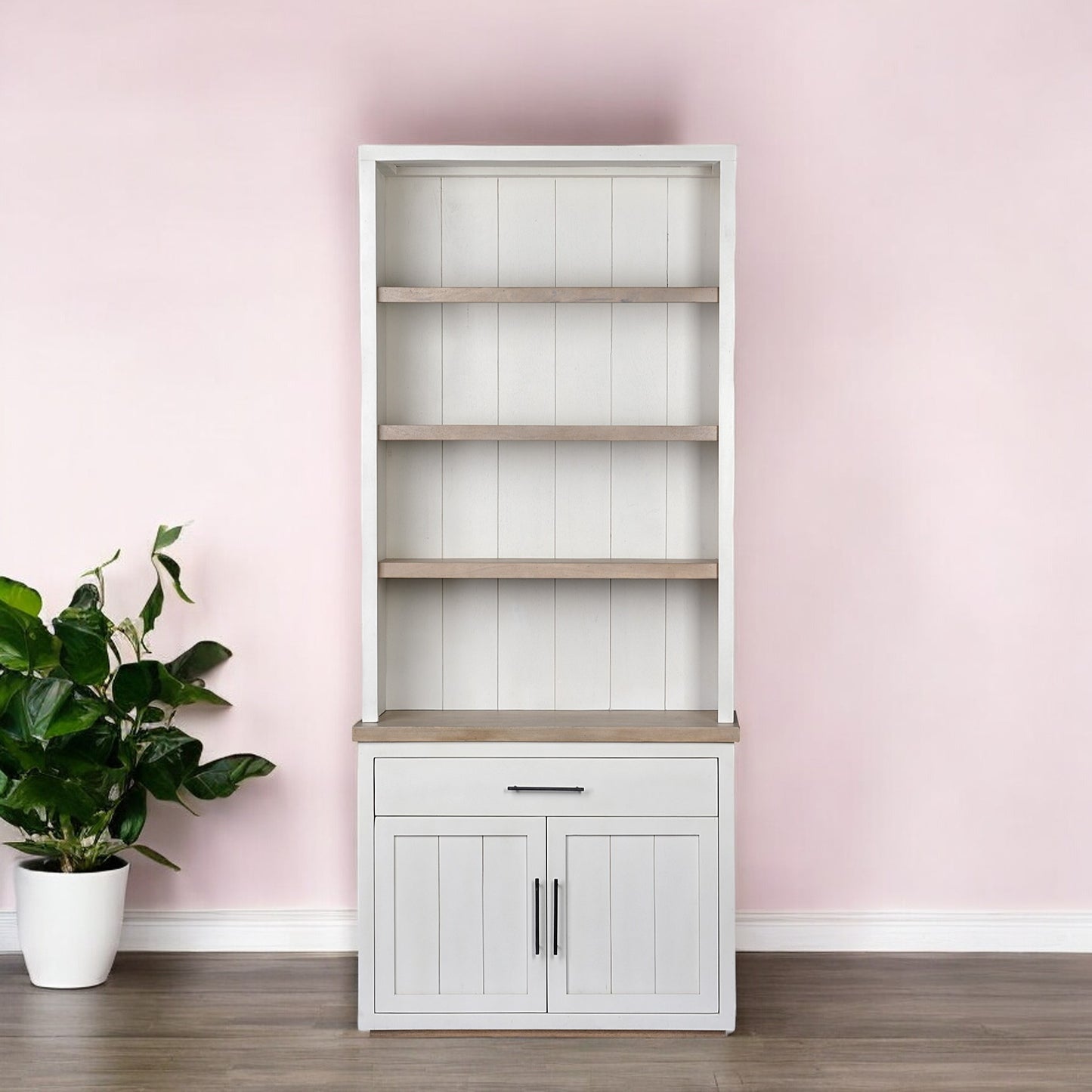 91" Brown And White Wood Three Tier Bookcase