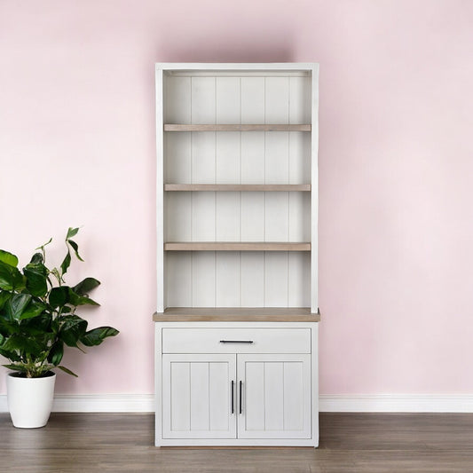 91" Brown And White Wood Three Tier Bookcase