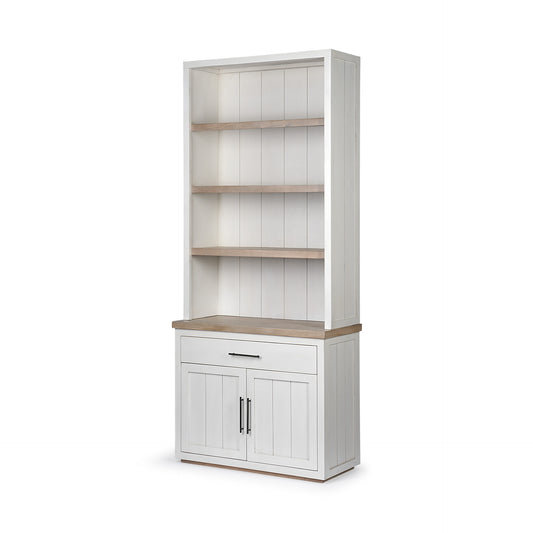 91" Brown And White Wood Three Tier Bookcase