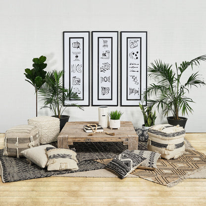 18" Ivory Wool Knubby Geometric Cube Pouf Ottoman