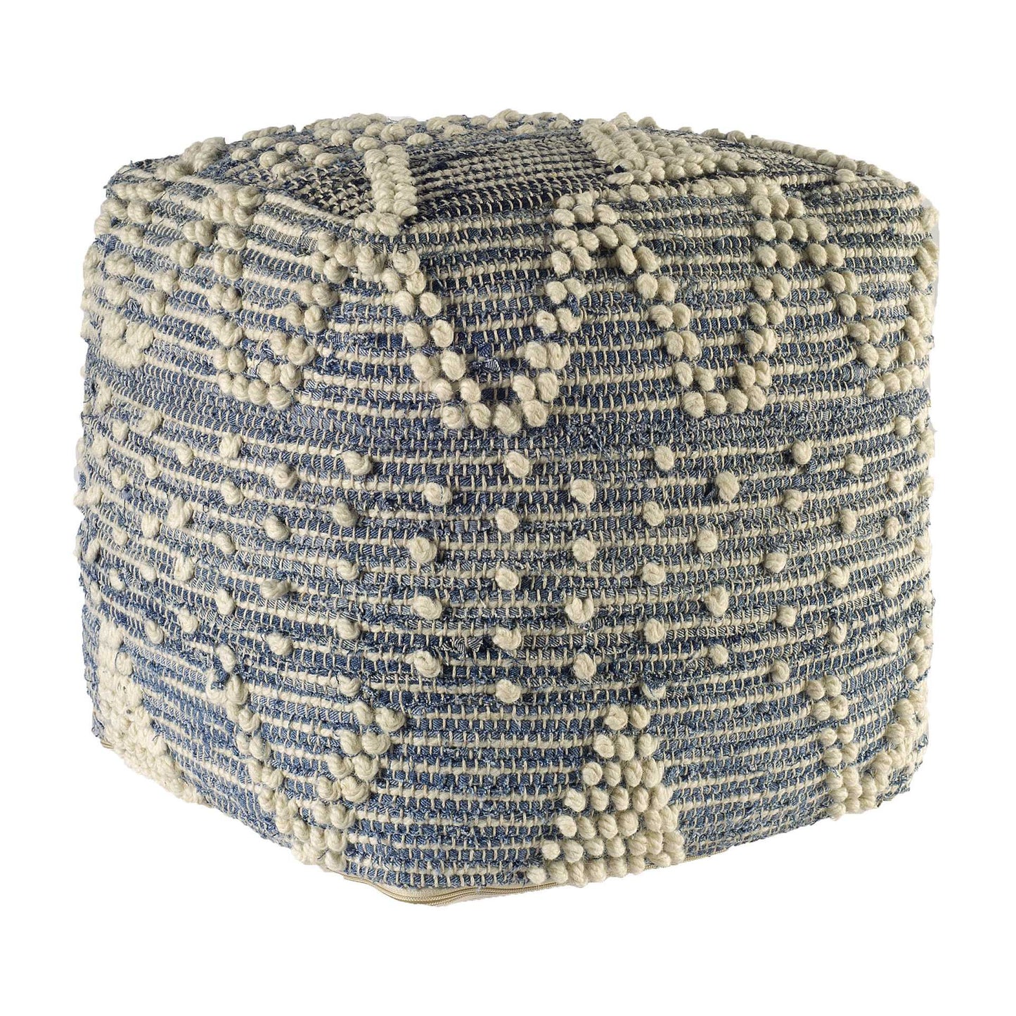 18" Blue Geometric Pouf Ottoman