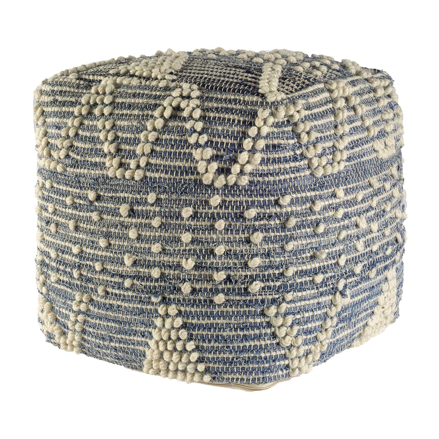 18" Blue Geometric Pouf Ottoman