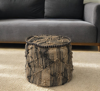 20" Jute Cylinder Geometric Pouf Ottoman