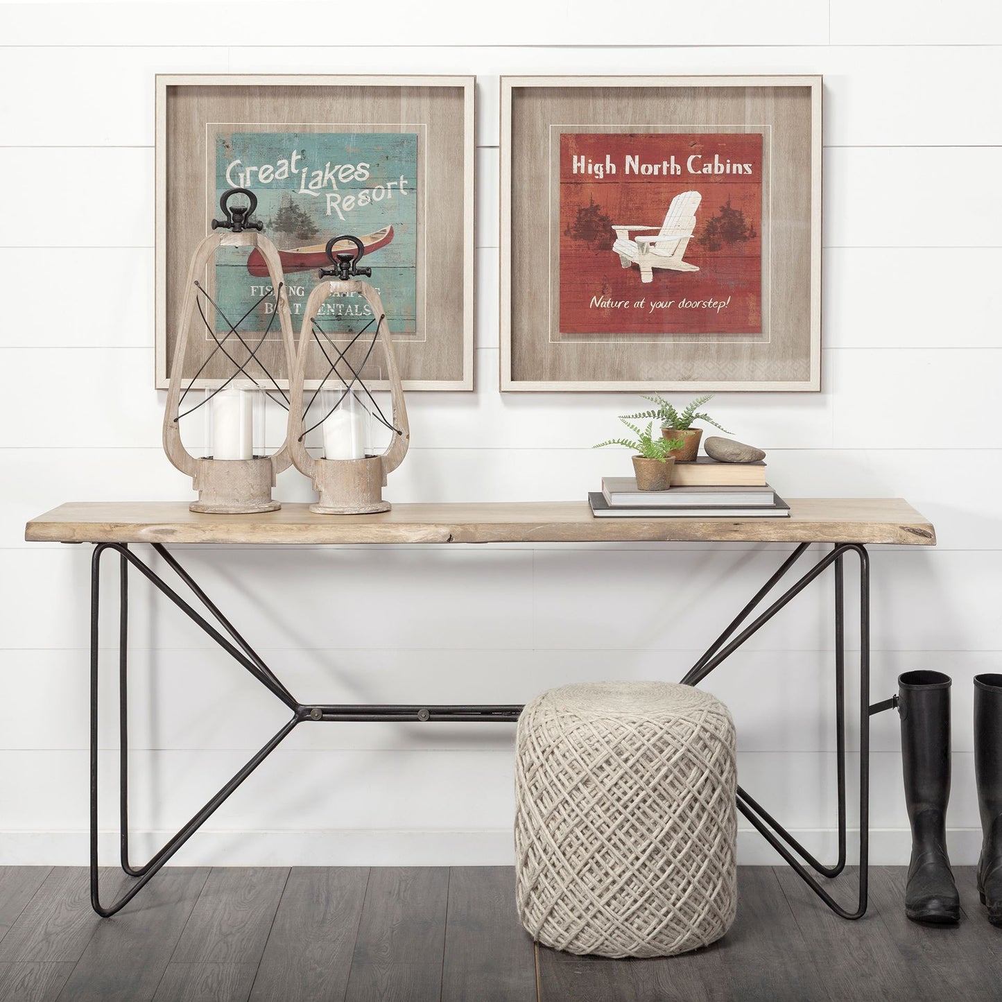 16" Ivory Upholstery Cylinder Abstract Pouf Ottoman