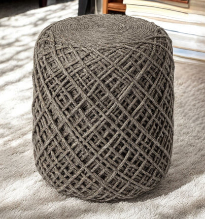 16" Brown Upholstery Cylinder Abstract Pouf Ottoman