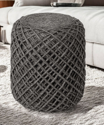 16" Gray Upholstery Cylinder Abstract Pouf Ottoman
