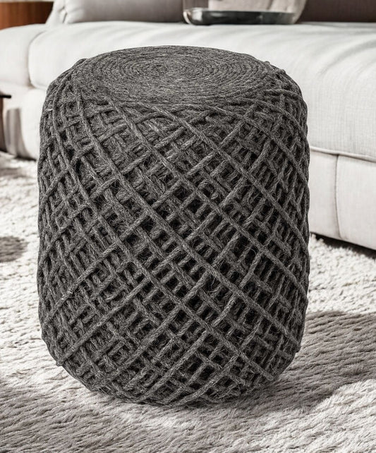16" Gray Upholstery Cylinder Abstract Pouf Ottoman