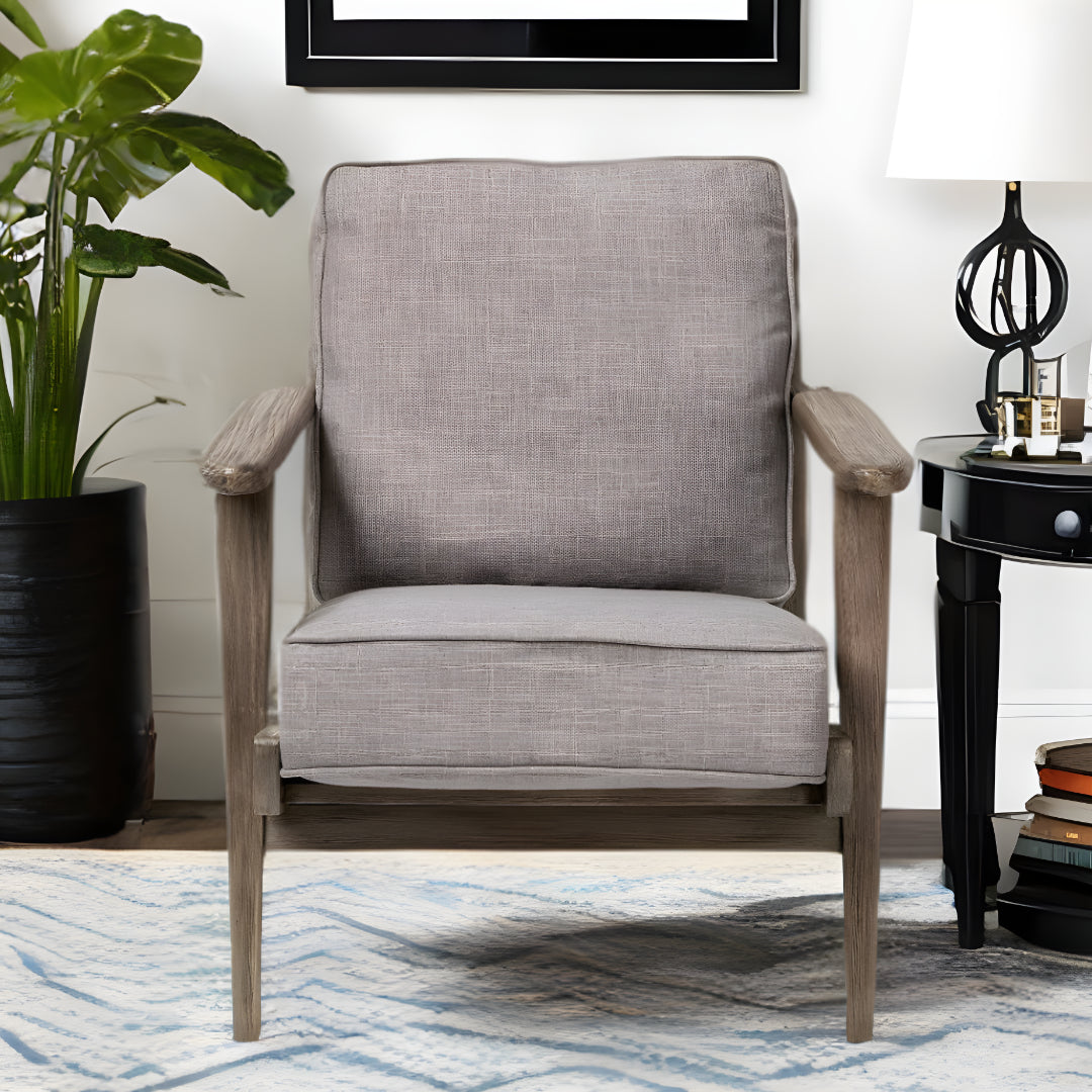 31" Gray and Brown Fabric Lounge Chair