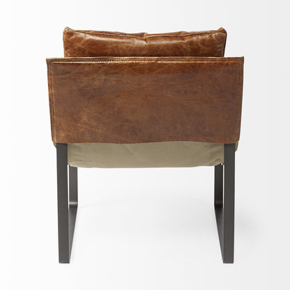 35" Brown and Black Leather Distressed Lounge Chair
