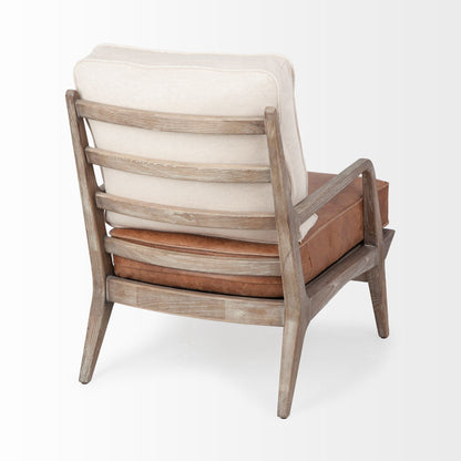 24" Beige and Brown Leather Arm Chair