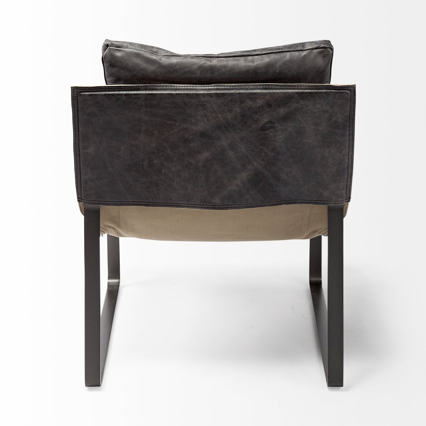 35" Black Leather Distressed Arm Chair