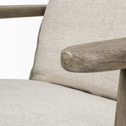 31" Cream and Brown Fabric Lounge Chair