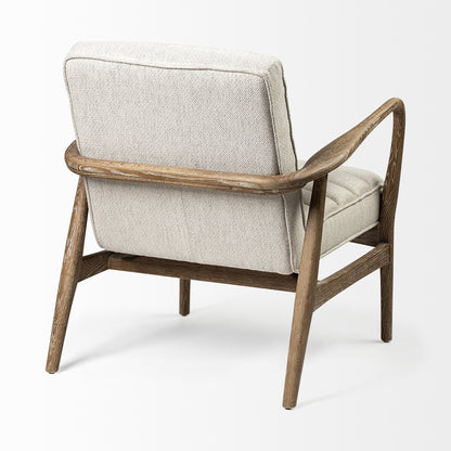 28" Cream and Brown Fabric Lounge Chair