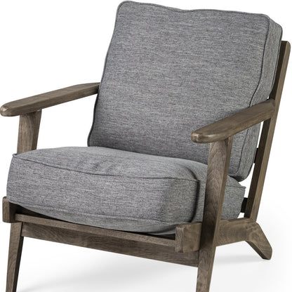 31" Gray and Brown Fabric Cushions And Wood Lounge Chair