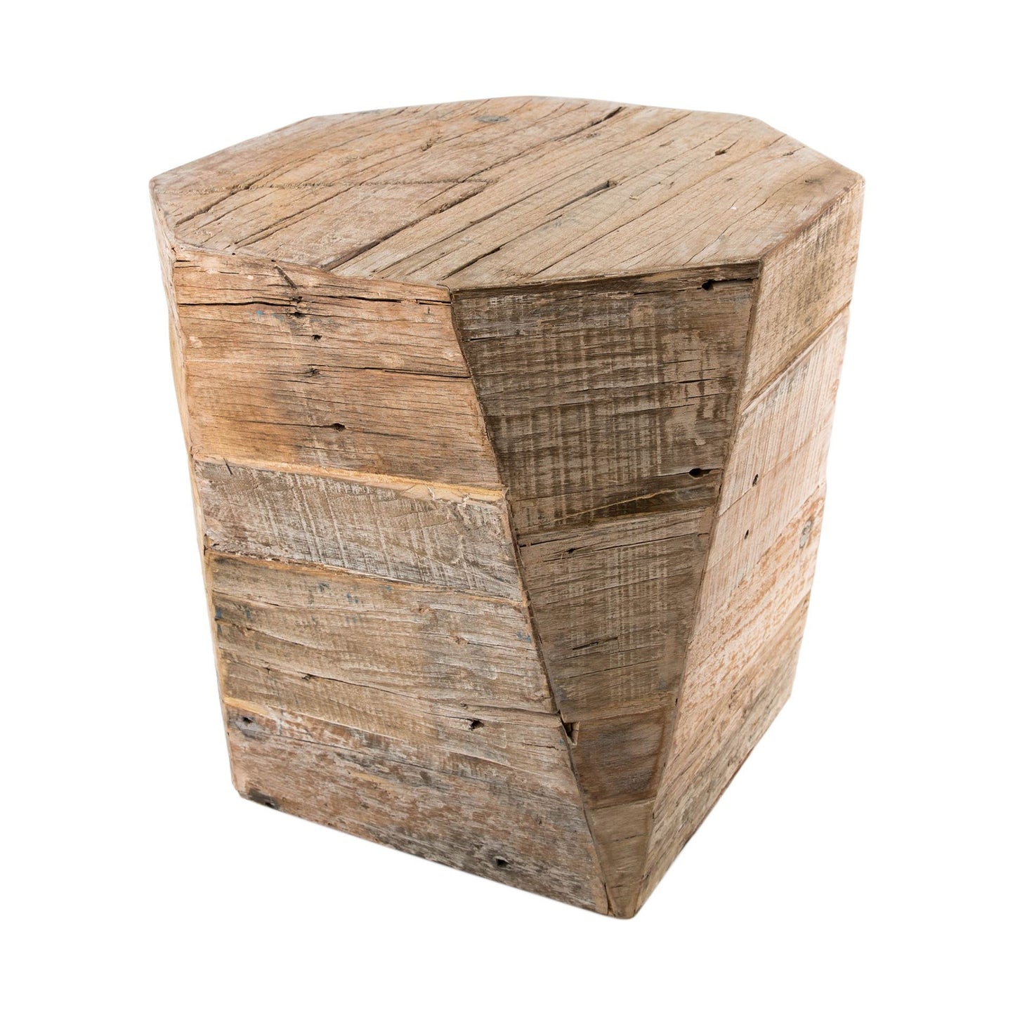 20" Brown Distressed Solid Wood Hexagonal Top Table