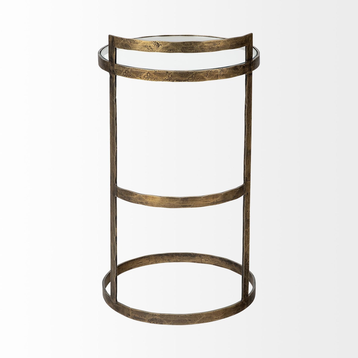 27" Gold And Clear Glass Round End Table