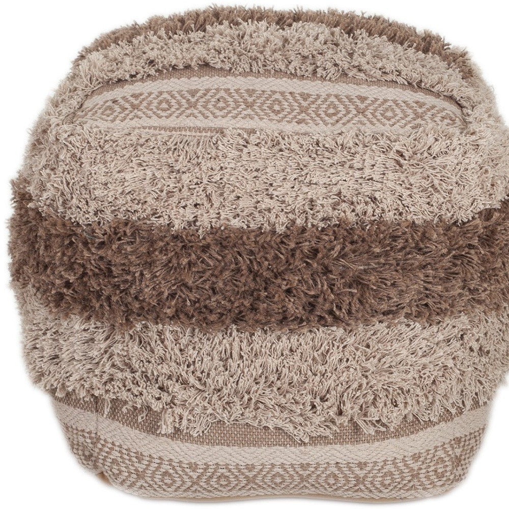 18" Beige Striped Pouf Ottoman