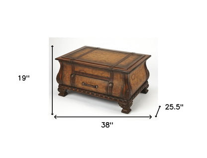 38" Brown Wood Coffee Table With Drawer