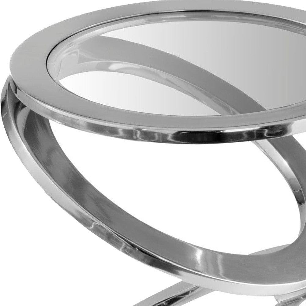 17" Silver And Clear Glass and Aluminum Round Abstract End Table