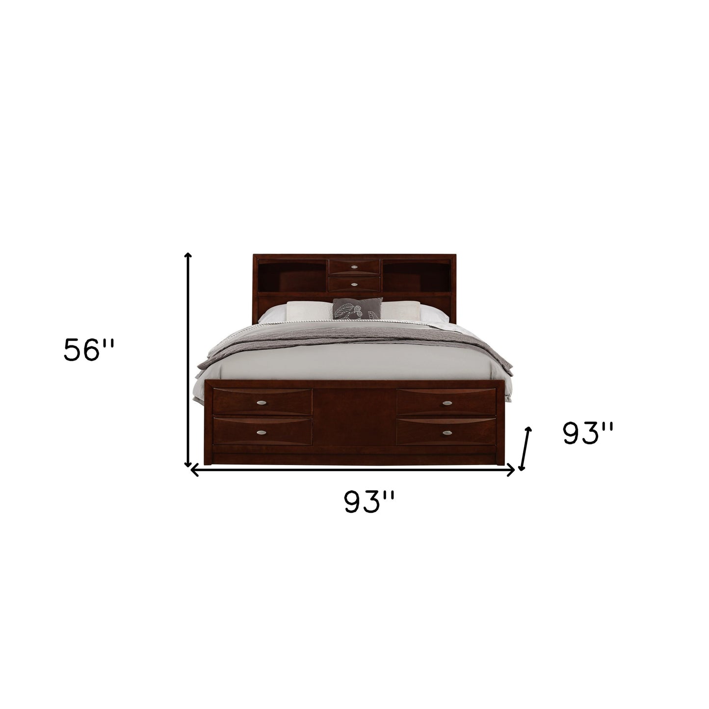 Merlot Solid Wood King Bed Frame With Eight Drawers