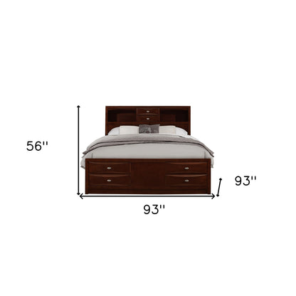 Merlot Solid Wood King Bed Frame With Eight Drawers