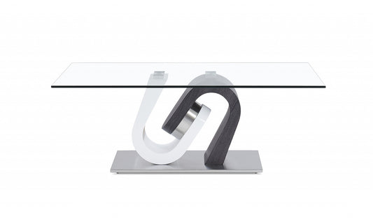 48" Clear Gray and White Glass And Steel Mod Coffee Table