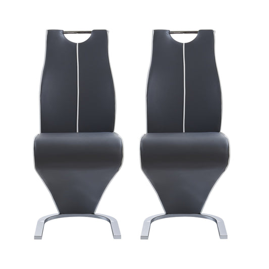 Set of Two Gray White and Silver Upholstered Dining Side Chairs