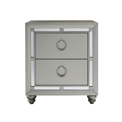 28" Solid and Manufactured Wood And Mirrored Glass Nightstand