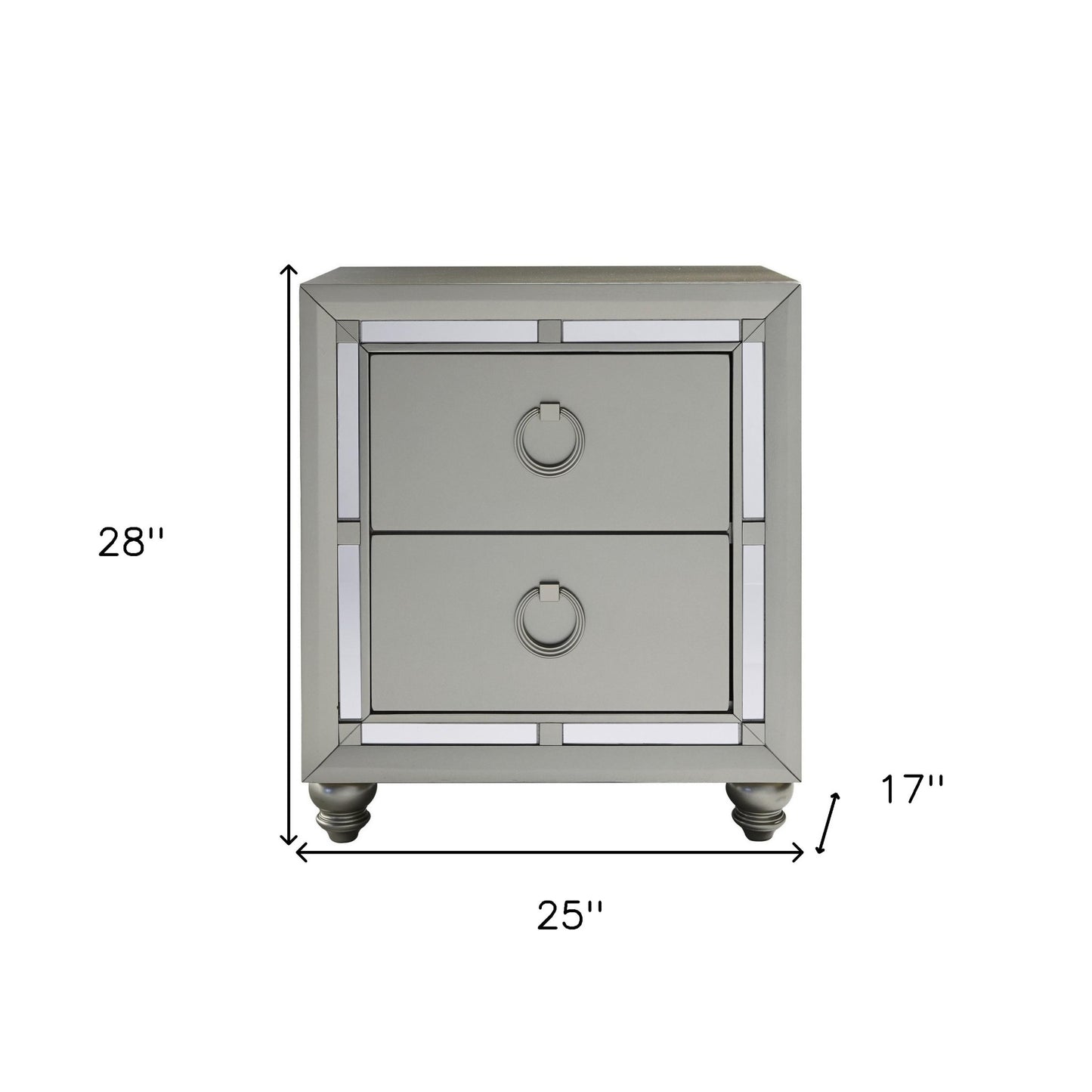 28" Solid and Manufactured Wood And Mirrored Glass Nightstand