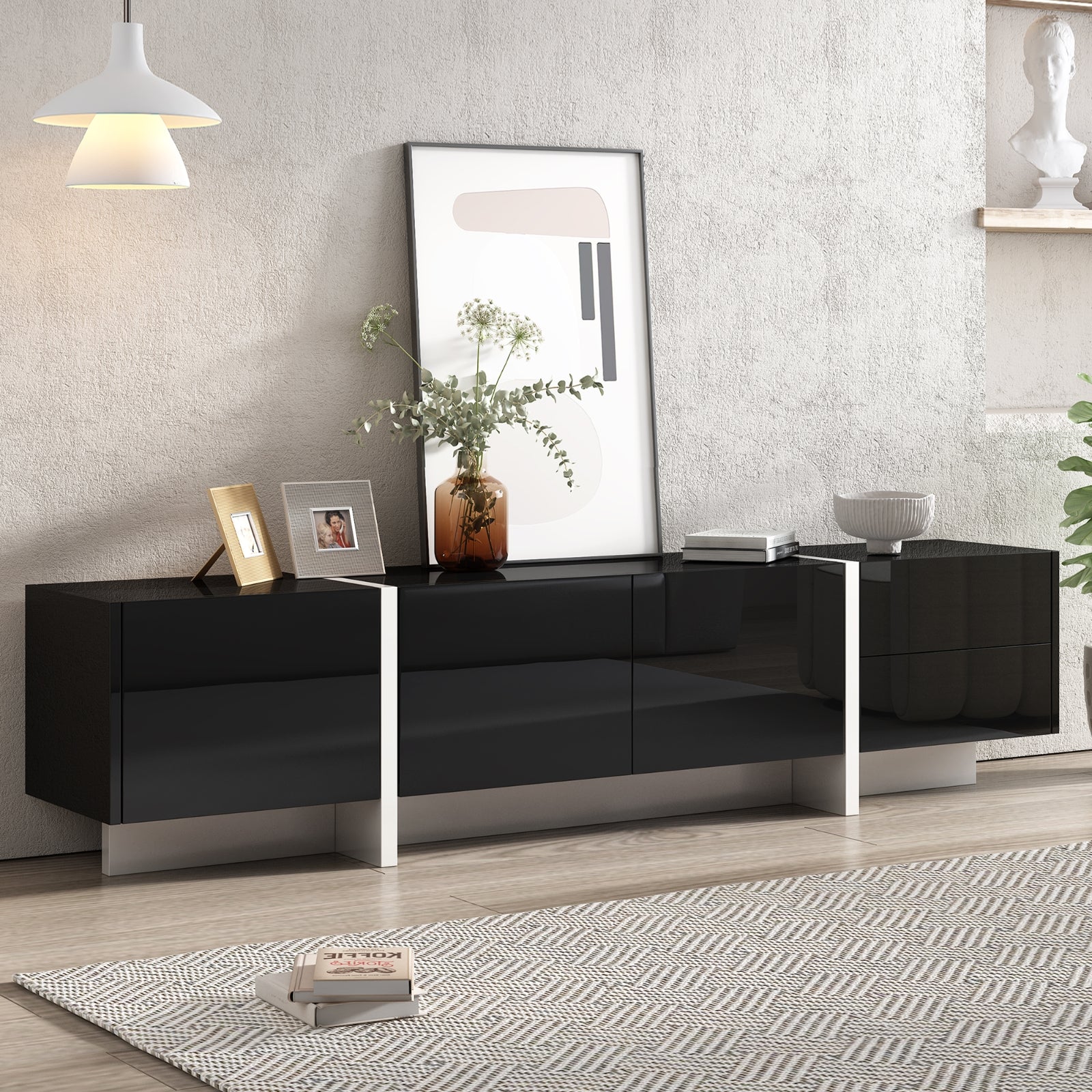 Contemporary White & Black TV Stand, Unique Style Console For TVs