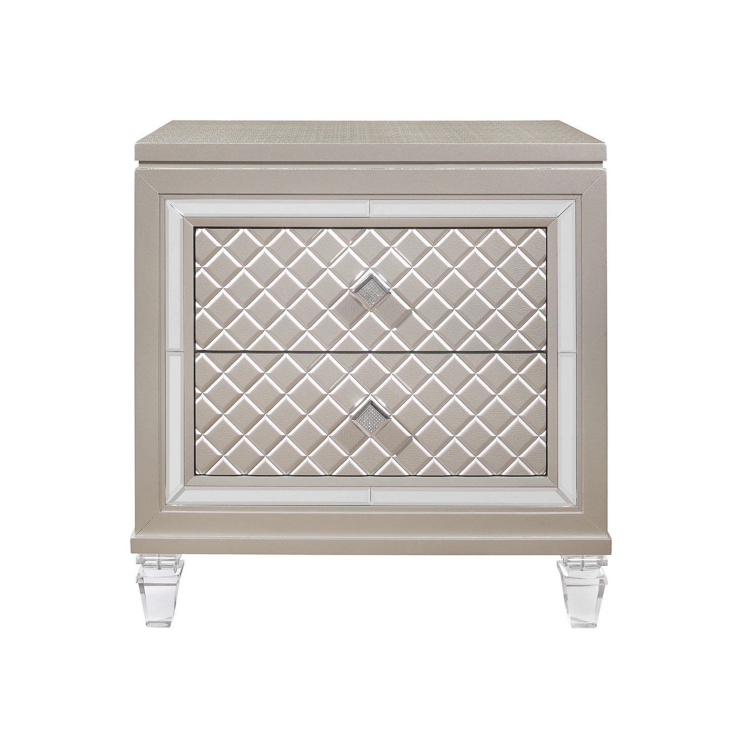 26" Solid and Manufactured Wood And Mirrored Glass Nightstand