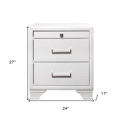 27" White Wood Two Drawer Nightstand