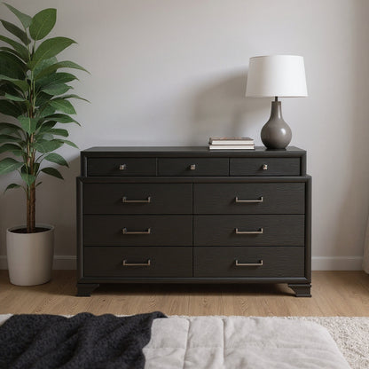 59" Gray Solid Wood Nine Drawer Double Dresser