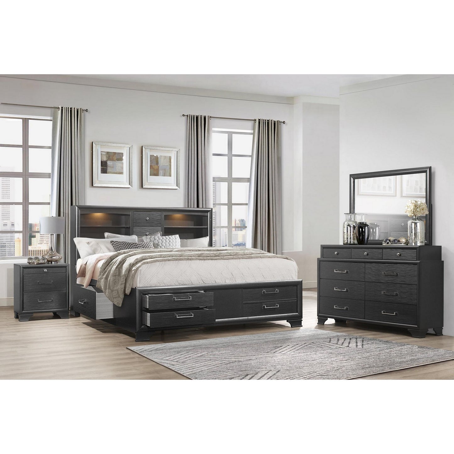27" Gray Wood Two Drawer Nightstand