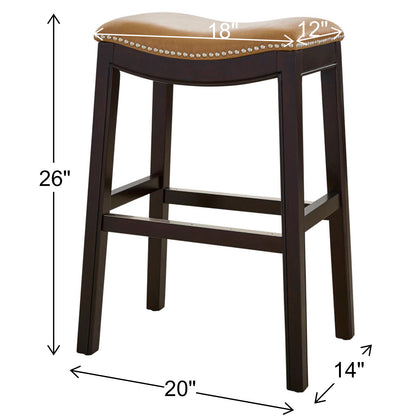 26" Tan and Espresso Solid Wood Backless Bar Height Bar Chair